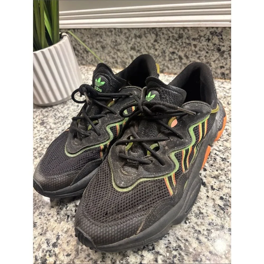 adidas Black Sneakers with Green and Orange Trim